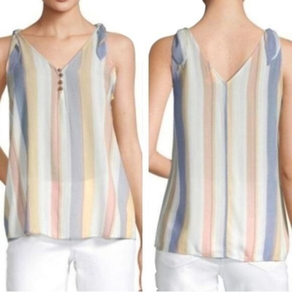 a.n.a. A New Approach Multicolor Striped Tie Shoulder V-Neck‎ Beach Tank Top M